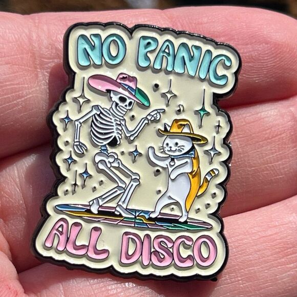 Jewelry - All Panic No Disco Skeleton and Cowboy Kitty Rodeo Dance Enamel Pin